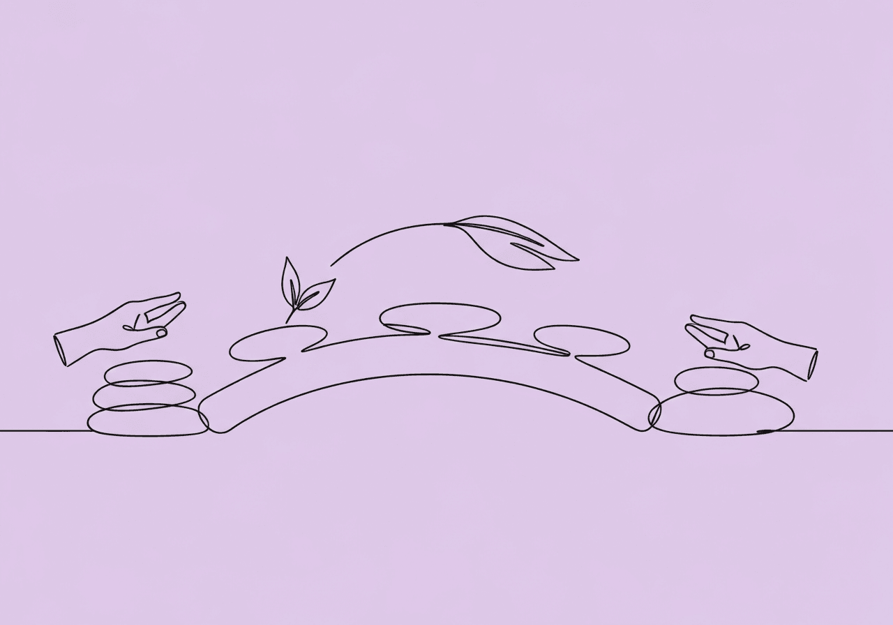 A-B-A-B Design Documentation for BCBA Exam Prep Minimalist line art illustration for A-B-A-B design documentation BCBA, showing a sequential bridge of four stepping stones with a hand pausing and releasing a leaf, symbolizing thoughtful experimental transitions and ethical documentation.