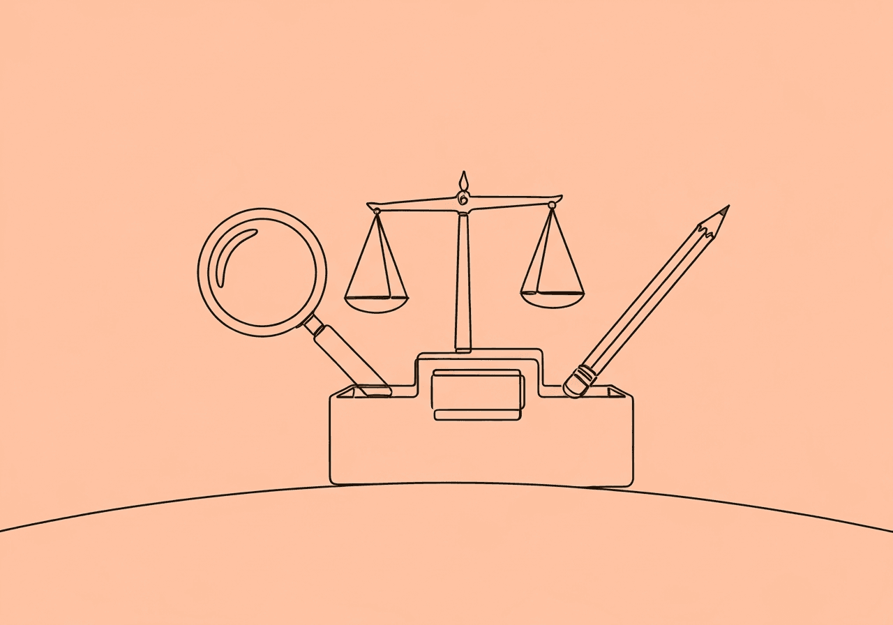 ABA Assessment Terminology: Key Terms Explained Minimalist line art illustration for ABA assessment terminology, showing a toolbox with a magnifying glass, balancing scales, and a pencil. This visual metaphor represents careful observation, evaluation, and documentation in behavioral assessment.