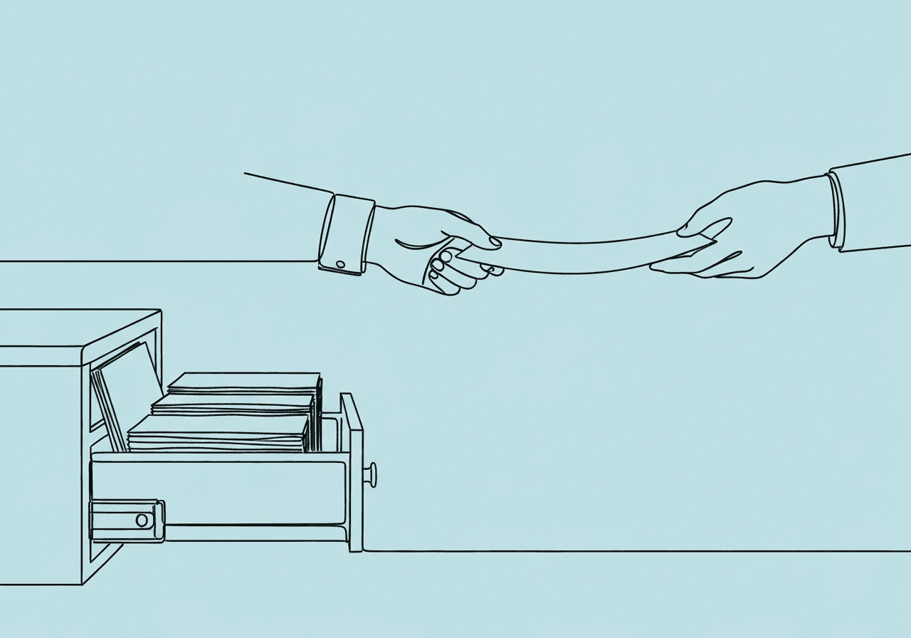 ABA CPT Codes Glossary: Essential Billing Terms Minimalist line art illustration representing the ABA CPT codes glossary: an open filing cabinet with flowing paperwork handed from one person to another, symbolizing clarity and streamlined guidance in ABA billing and documentation.