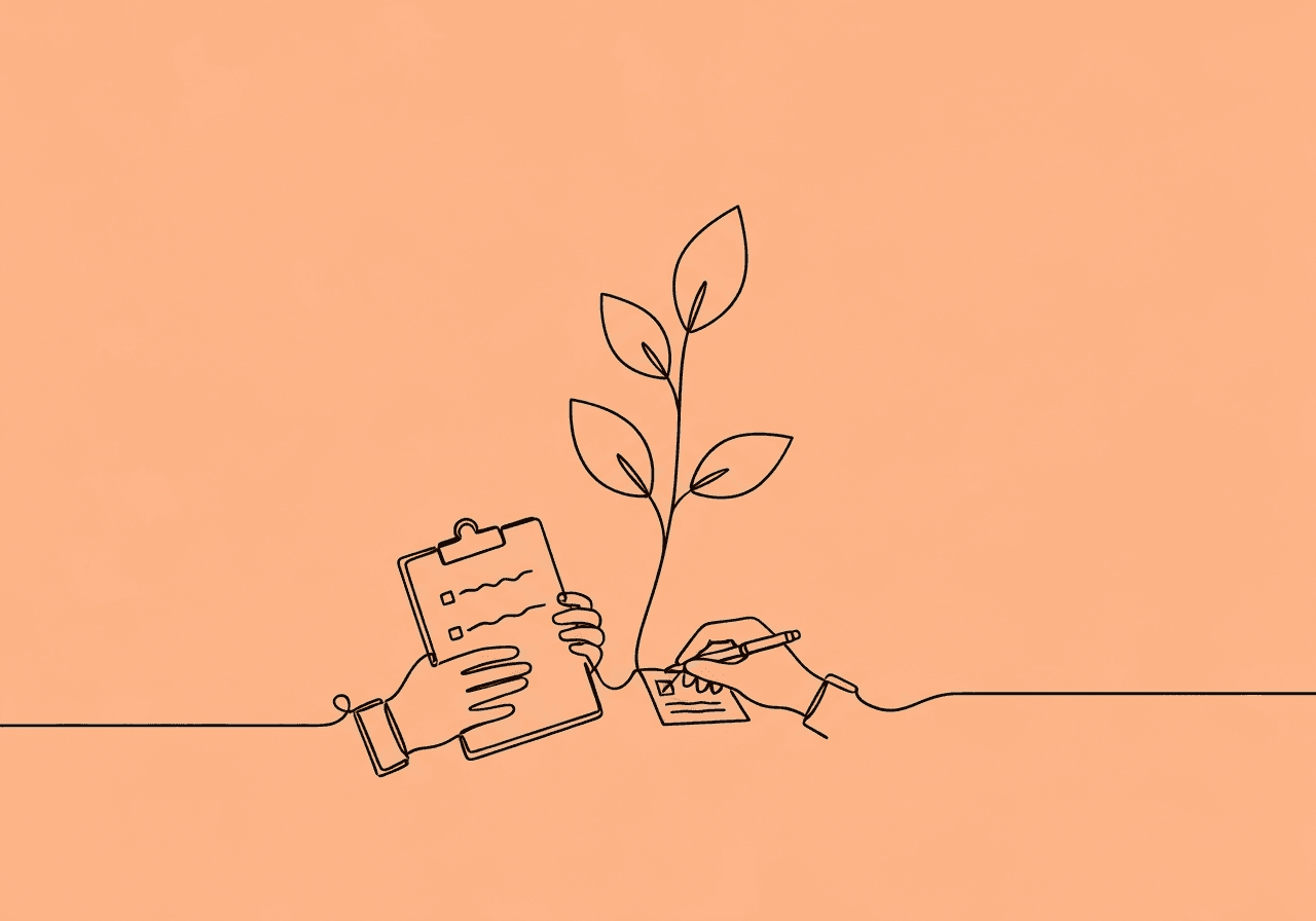 ABA Data Sheets for Beginners: RBT Trial Guide Minimalist line art of a hand holding a clipboard with sprouting leaves, illustrating ABA data sheets beginners learning and growth in a clear, accessible way for new RBTs.