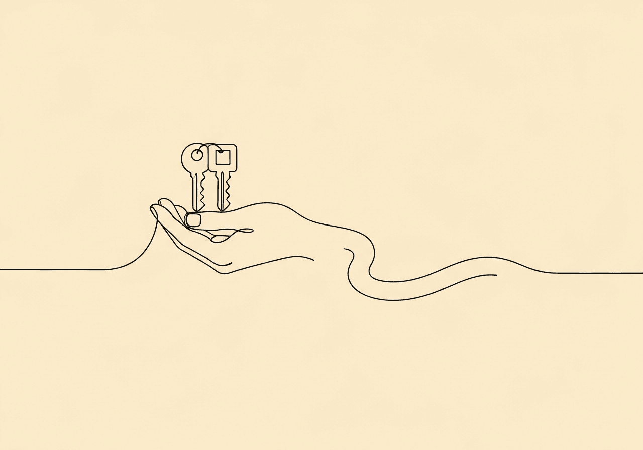 ABA Measurement Decision Guide for RBTs Minimalist line art for an ABA measurement decision guide shows a hand holding three distinct keys above a winding path, symbolizing the process of choosing the right measurement procedure in ABA practice.