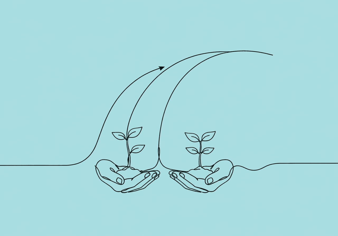 Alternating Treatments Design BCBA: Exam Essentials Minimalist line art of two open hands each holding a different seedling, with diverging roots and growth paths, visualizing alternating treatments design BCBA concepts and data comparison.