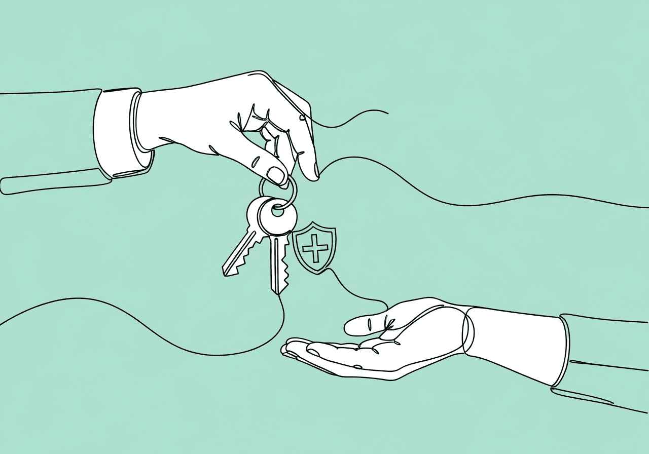 Master BCBA RBT Task Delegation: Ethical Documentation Guide Minimalist line art illustration depicting a BCBA handing symbolic keys representing task delegation, documentation, and ethical boundaries to an RBT, visually reinforcing proper BCBA RBT task delegation documentation for client protection and compliance.