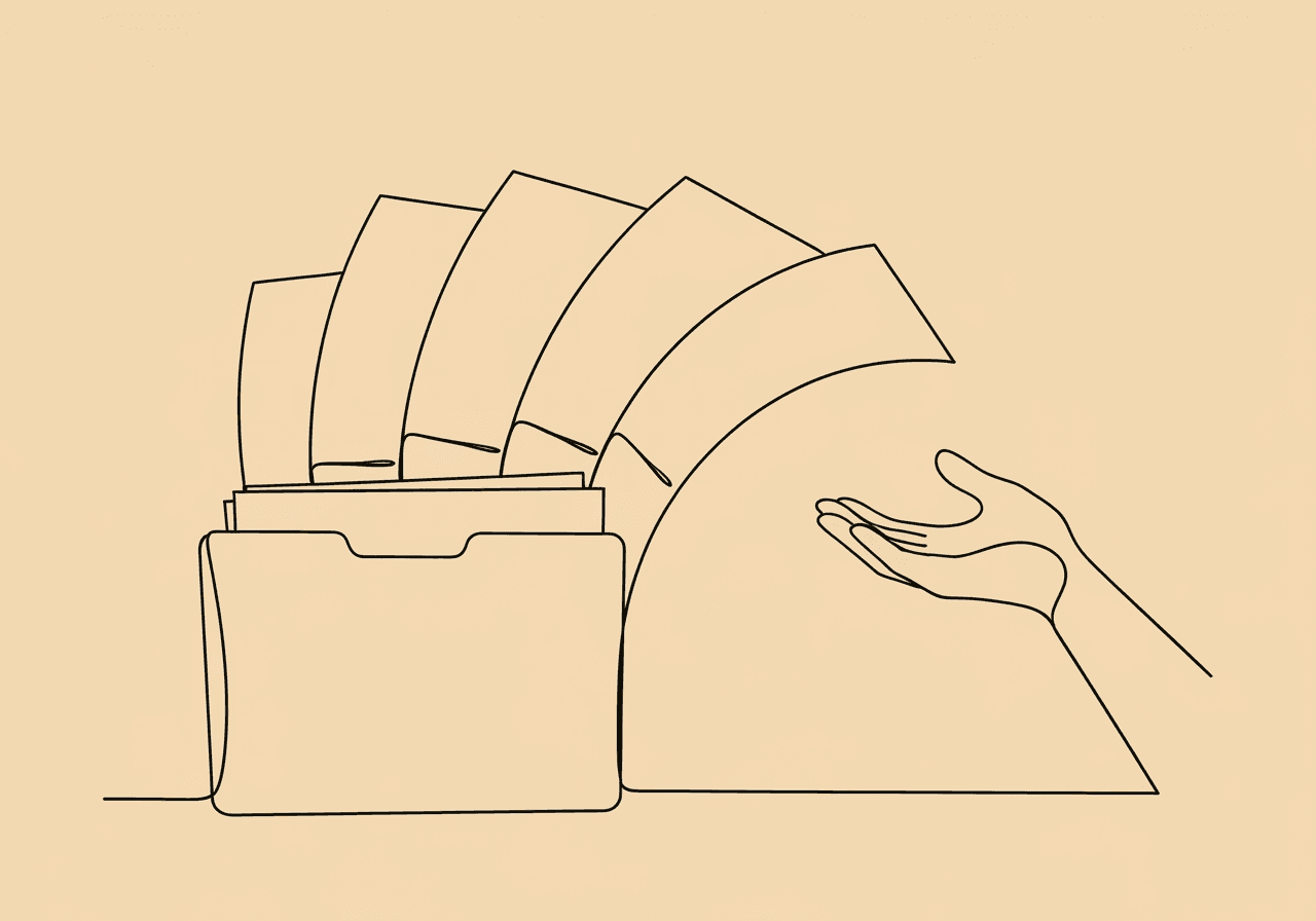 Master School Consultation Documentation: BCBA Checklist Minimalist line art illustration of a hand guiding documents from an open folder, symbolizing careful and compliant school consultation documentation. The visual metaphor conveys organization and diligence central to effective school consultation documentation.