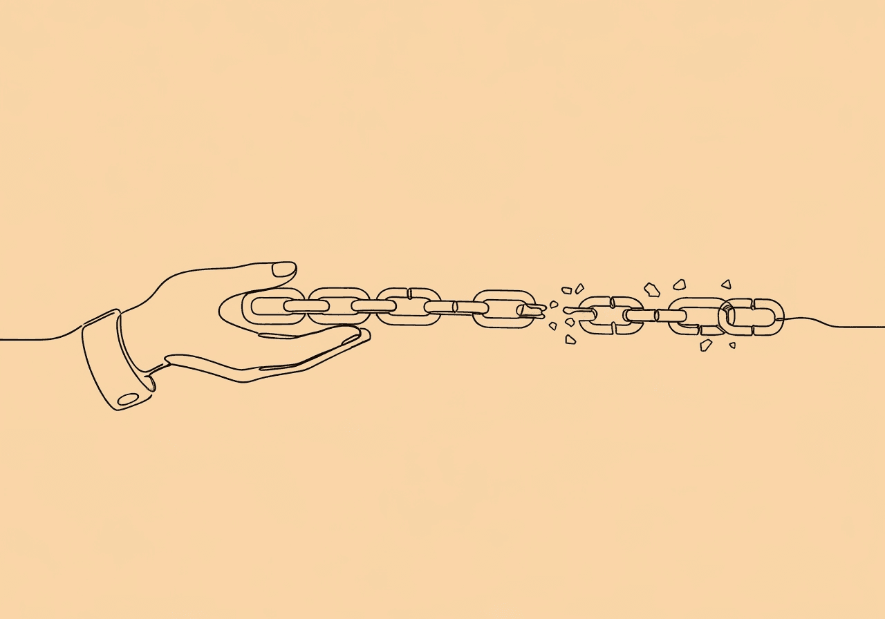 Reinforcement Schedules Documentation: CRF vs IRF Guide Minimalist line art of a hand holding an unbroken chain that gradually fragments, symbolizing documentation differences between continuous and intermittent reinforcement schedules. Illustration visually represents reinforcement schedules documentation for ABA professionals.