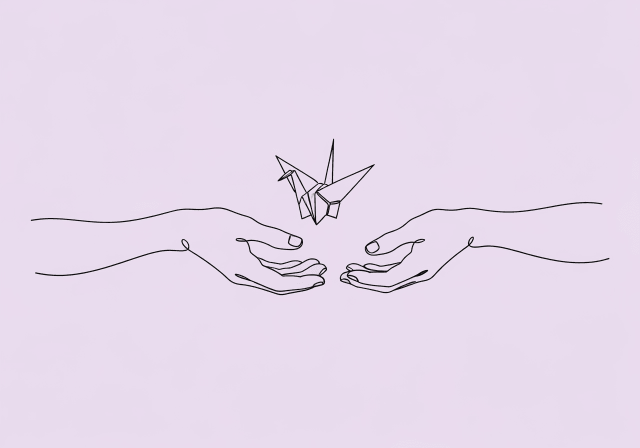 EHR Transition Documentation for BCBAs: Avoid Pitfalls Minimalist line art of two hands transferring a paper crane, symbolizing ethical documentation and data integrity during an EHR transition, visually representing careful BCBA protocol compliance.