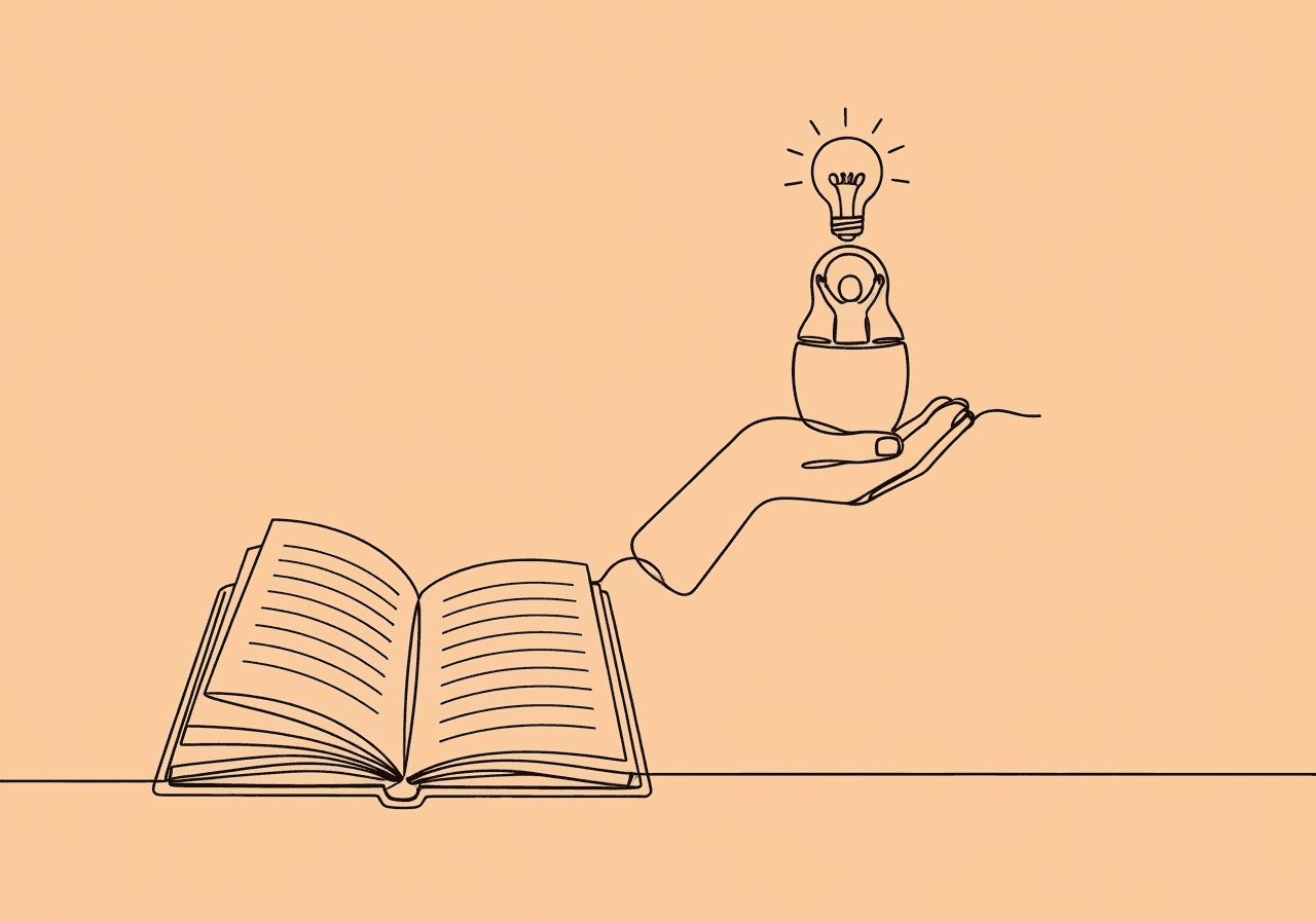 Documenting Caregiver Consultation: 9 Essential BCBA Tips Minimalist line art illustration for documenting caregiver consultation: an open notebook morphs into a supportive hand holding nesting figures, symbolizing careful ABA session records and the layered partnership in caregiver consultations.