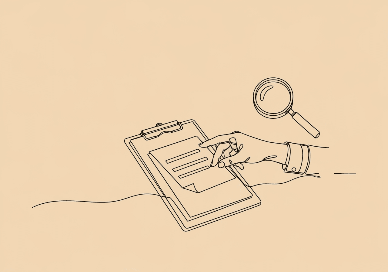 Essential CPT 97157 Documentation Guide for Compliance Minimalist line art illustration showing a clipboard, magnifying glass, and examining hand, representing CPT 97157 documentation, protocol modification, and BCBA/RBT collaboration as outlined in the article.