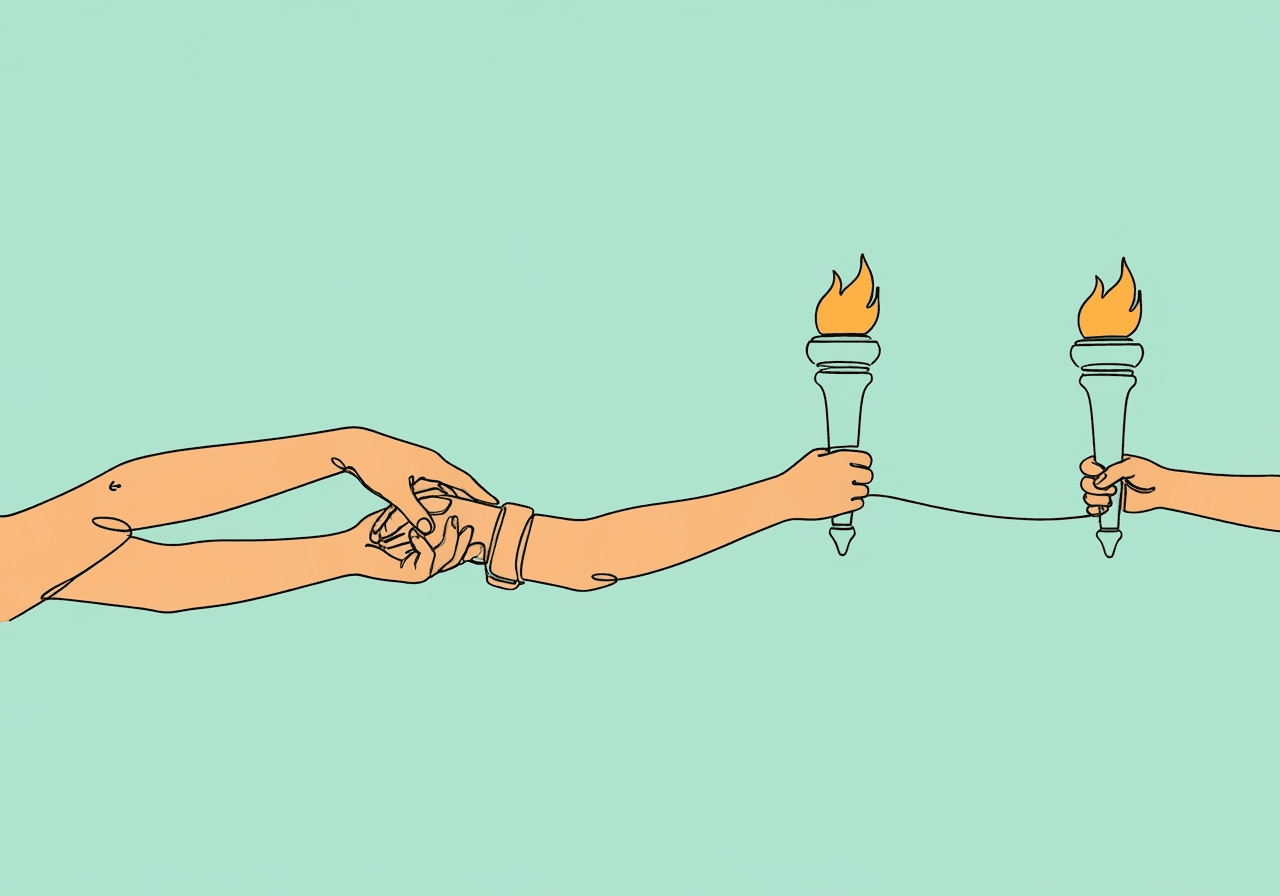 Ethical ABA Discharge Criteria: Essential Guide for BCBAs Minimalist line art of hands passing a torch, forming a bridge, visually representing ethical ABA discharge criteria. The image highlights careful transition, collaboration, and data-driven handover relevant to behavior analysis best practices.