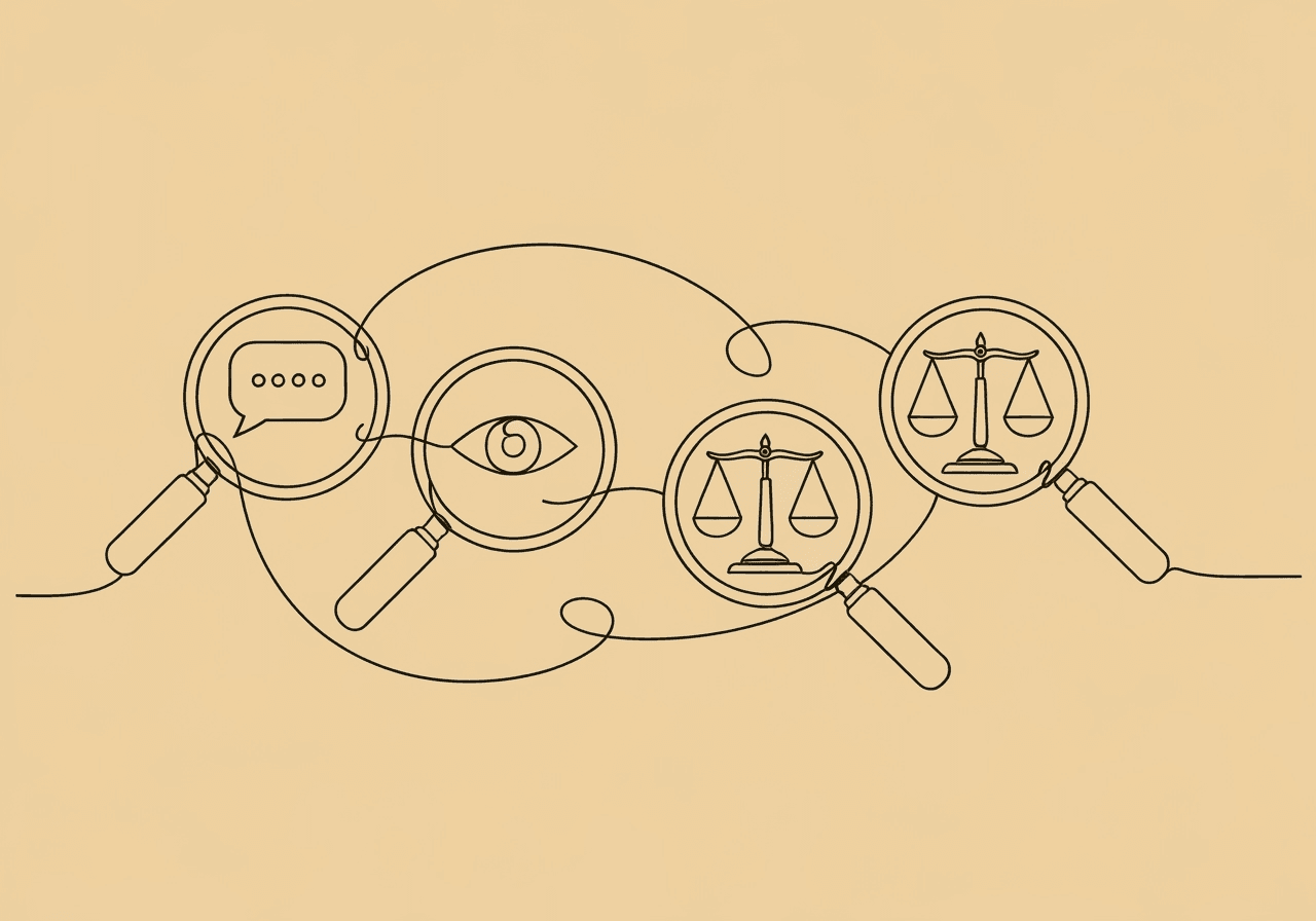 FBA Procedures Definitions in ABA: Essential Guide Minimalist line art illustration for FBA Procedures Definitions ABA, showing three magnifying glasses with conversation, observation, and analysis symbols, visually representing the progression of functional behavior assessment in ABA practice.