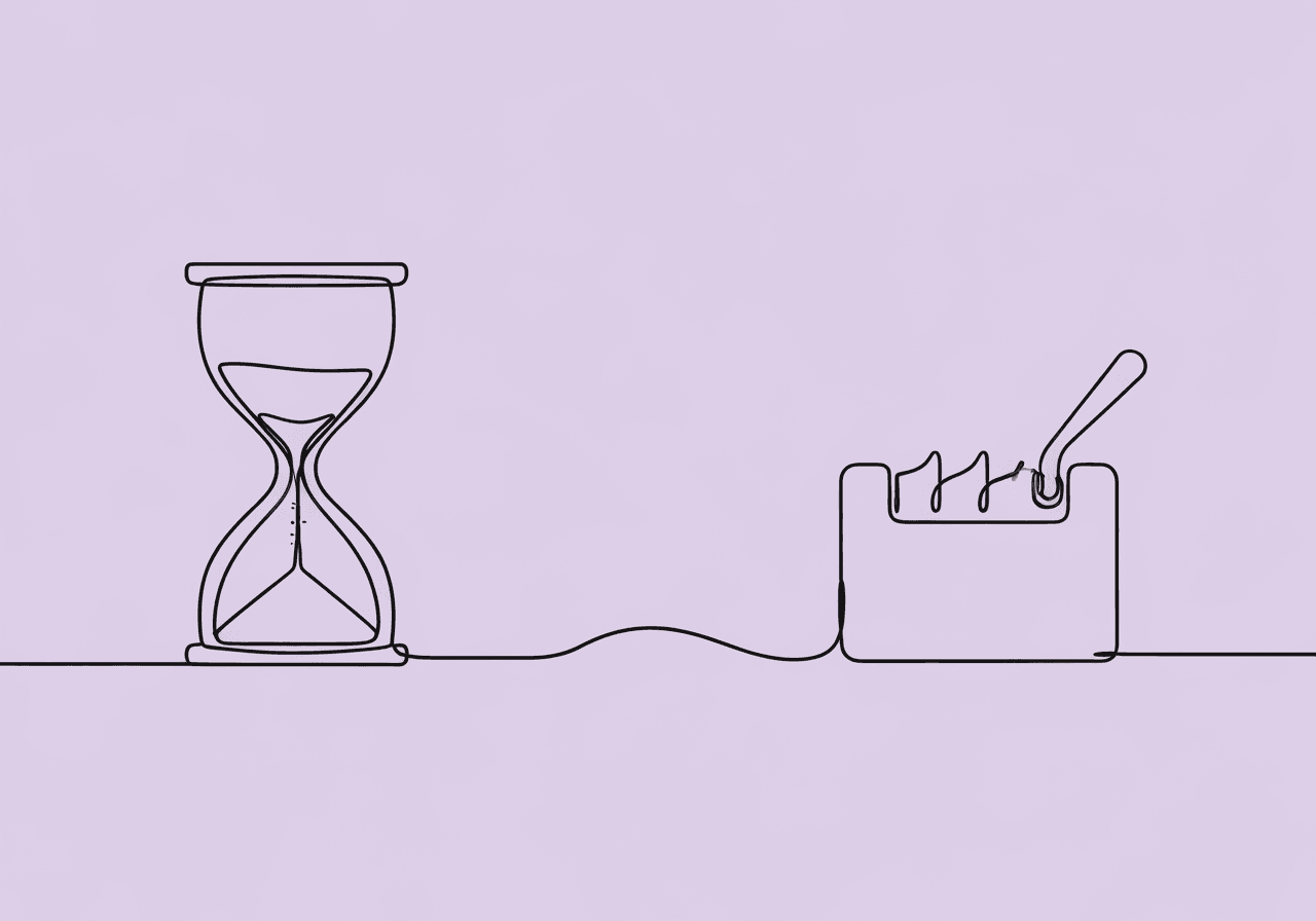 Frequency vs Duration ABA: Measurement Guide Minimalist line art of an hourglass morphing into a tally counter, visually representing frequency vs duration ABA measurement on pastel lavender, highlighting ABA data collection methods for behaviors.