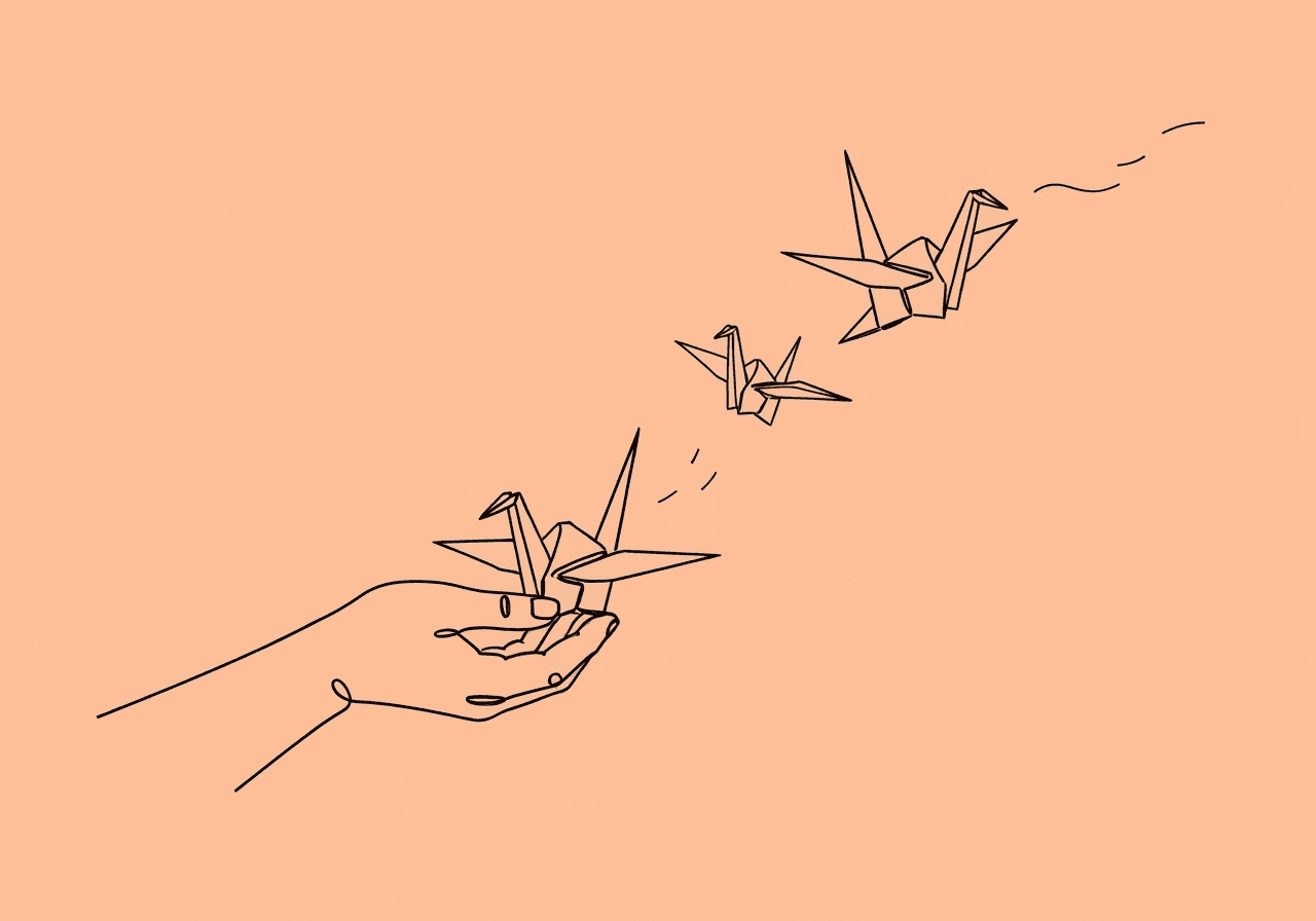 Master ABA Service Reduction Documentation for BCBAs Minimalist line art showing a hand releasing an unfolding origami crane that transforms into a bird, representing ABA service reduction documentation through careful, gradual transition and compliance with payer audit standards.