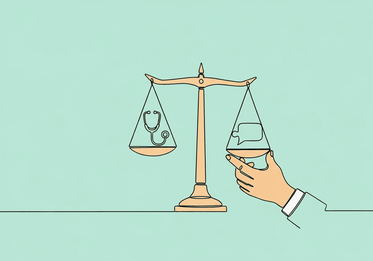 Medicare PFS ABA 2025: Billing Cuts & Checklist for BCBAs Minimalist line art on pastel mint shows a hand adjusting balance scales with healthcare and ABA elements, visually representing Medicare PFS ABA 2025 billing challenges and compliance strategies.