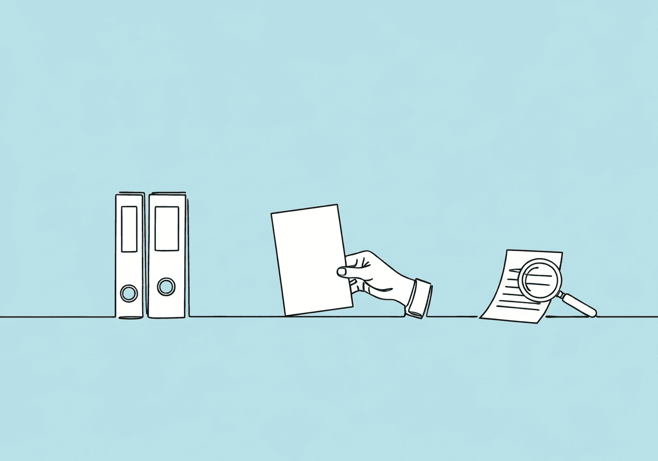 Non-Clinical ABA Staff Documentation: HIPAA Checklist Minimalist line art on a pastel blue background shows non-clinical ABA staff documentation: a locked file cabinet, a hand transferring a document, and a magnifying glass reviewing paperwork, symbolizing secure, compliant processes.