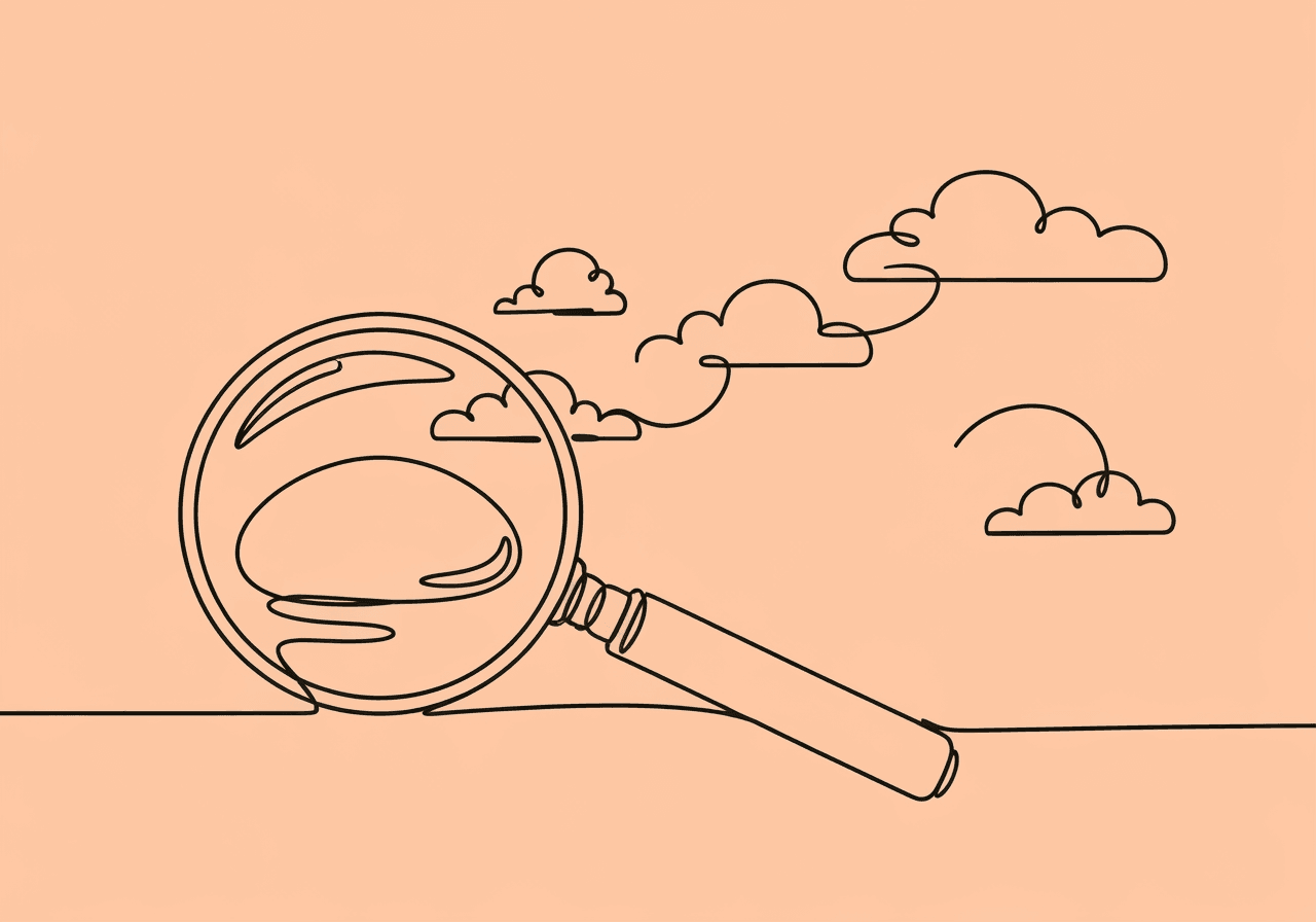 Objective vs Subjective ABA Notes: Best Practices A line art illustration for 'Objective vs Subjective ABA notes' features a magnifying glass focusing on a sharp pebble, with blurred clouds in the background, symbolizing the clarity of objective documentation versus the vagueness of subjective language in ABA notes.