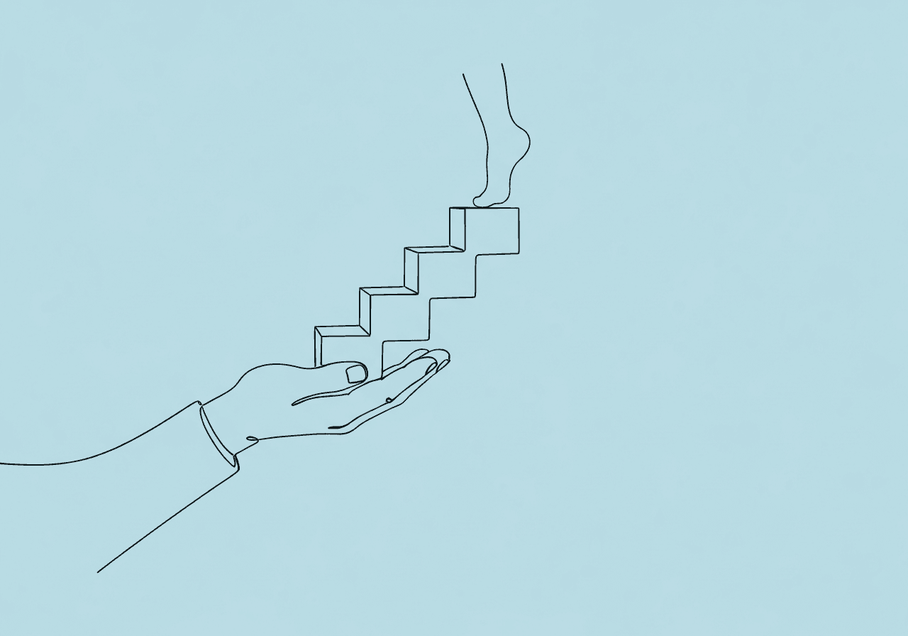 Premack Principle for Parents: Boost Motivation Minimalist line art illustration for Premack Principle for parents shows an adult hand supporting a staircase with a child’s foot stepping upward, symbolizing positive guidance and step-by-step motivation in parenting routines.