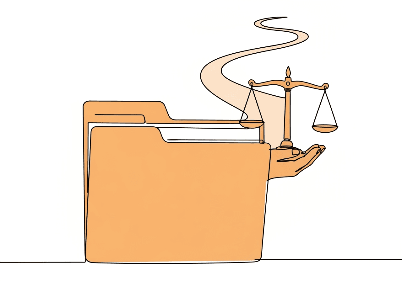 Punishment Procedures Documentation: BCBA Ethics Guide Minimalist line art illustration for punishment procedures documentation BCBA features an open file folder, a supportive hand holding a balance scale, and a continuous path—representing ethical, stepwise documentation in ABA practice.