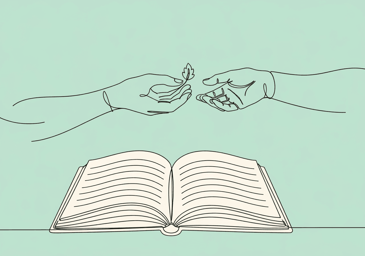 RBT Documenting Client Assent: BACB 2.11 Guide Minimalist line art illustration of an RBT documenting client assent, showing two hands exchanging a leaf over an open notebook, symbolizing choice, documentation, and trust in behavioral therapy sessions.