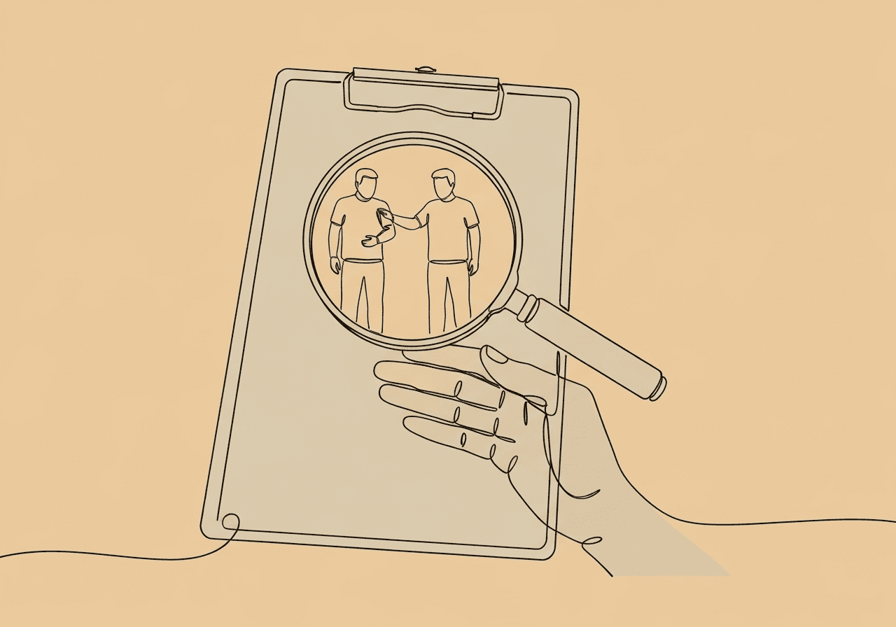 RBT Task List E-03: Objective Notes Exam Prep Minimalist line art illustrating RBT Task List E-03: an open hand holds a clear clipboard with a magnifying glass highlighting objective observation of a supportive behavioral interaction, symbolizing accurate session notes in applied behavior analysis.