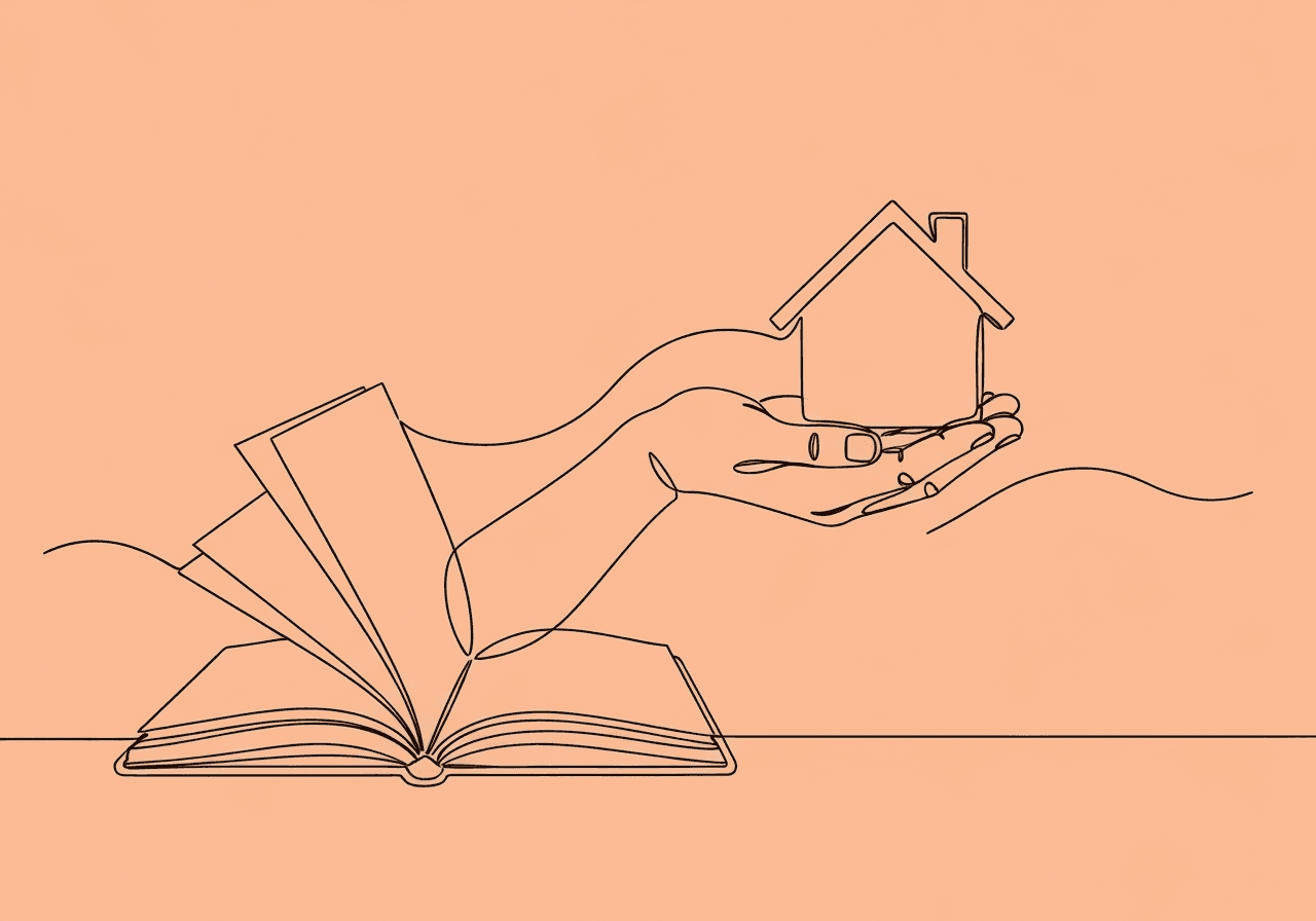 RBT Parent Training Documentation: 10 Tips Minimalist line art illustration for RBT parent training documentation, depicting hands supporting a house emerging from an open notebook, symbolizing effective parent training and supportive home environments documented by RBTs.